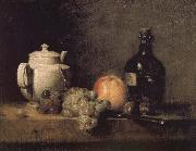 Jean Baptiste Simeon Chardin Teapot white grape apple bottle knife and Paris oil painting reproduction